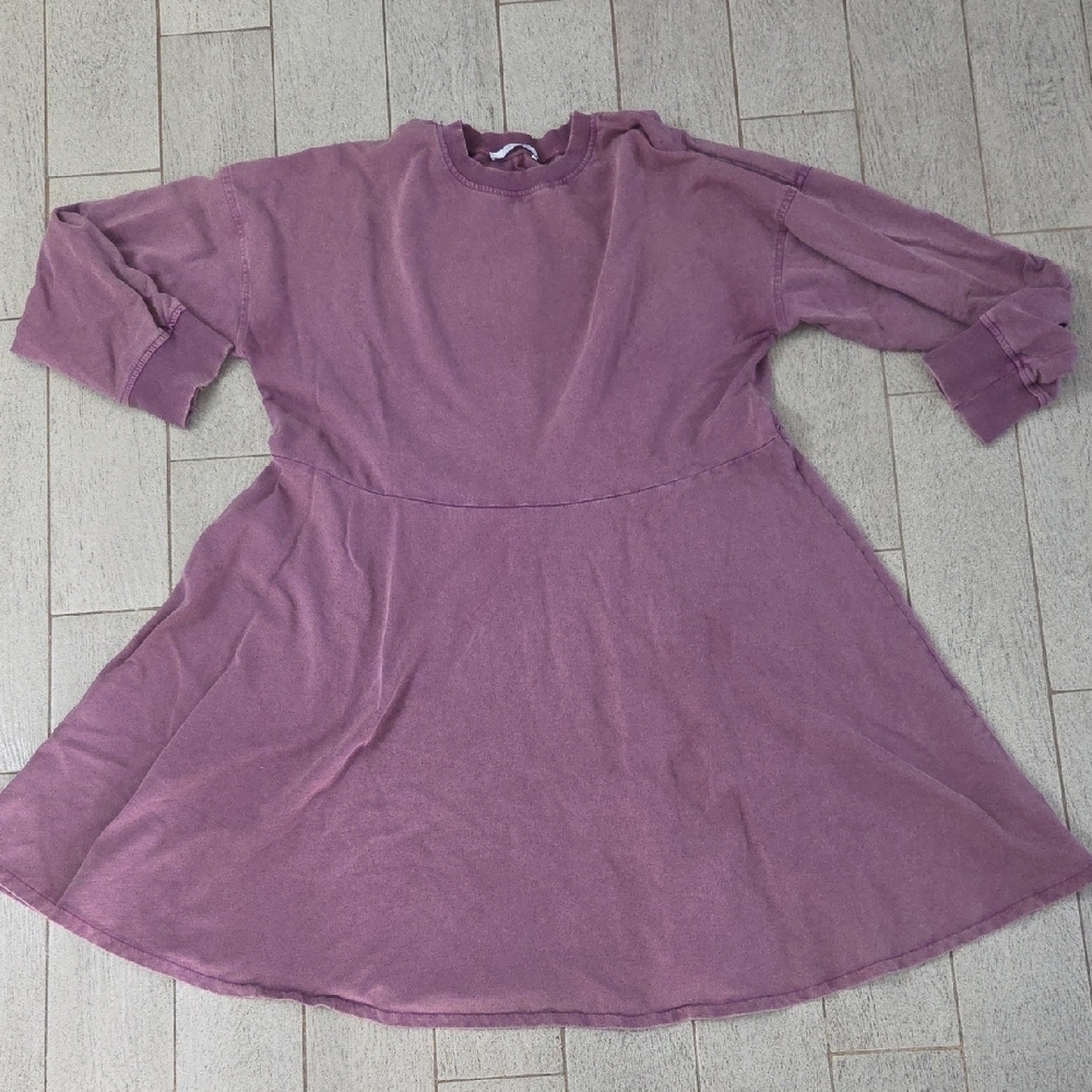 Zara Distressed Plum Sweatshirt Dress, Sz US Medium